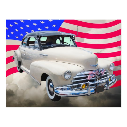 1948 Chevrolet Fleetmaster And American Flag Postcard