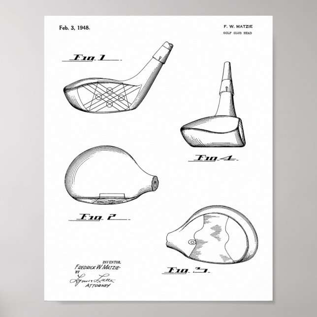 1948 Driver Golf Club Patent Art Drawing Print (Front)