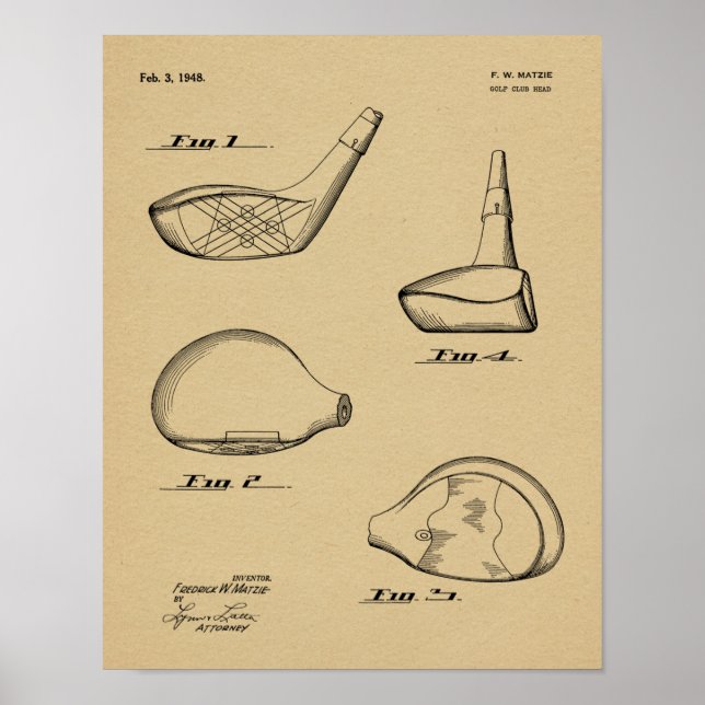 1948 Driver Golf Club Patent Art Drawing Print (Front)