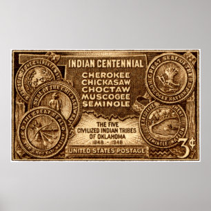 1948 Oklahoma Indian Centennial Stamp Poster