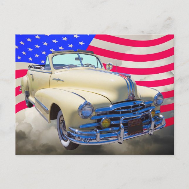 1948 Pontiac Silver Streak And United States Flag Postcard (Front)