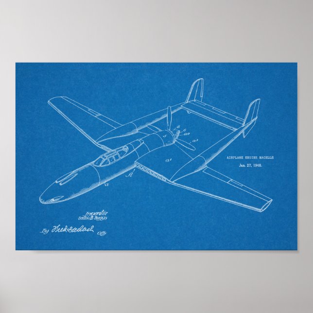 1948 Pusher Aeroplane Patent Art Drawing Print (Front)