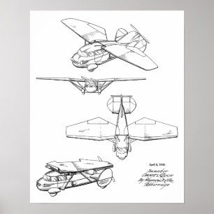 1949 Flying Car Aeroplane Patent Art Drawing Print