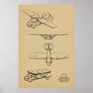 1949 Flying Car Aeroplane Patent Art Drawing Print