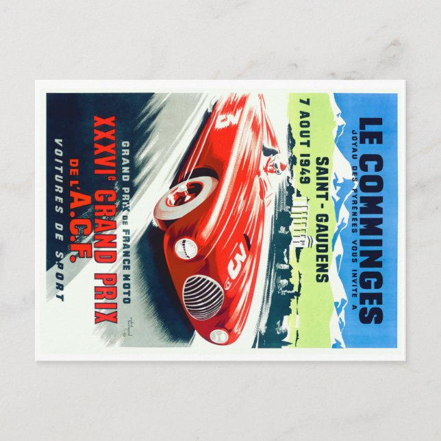 1949 French Grand Prix Racing Poster Postcard (Front)