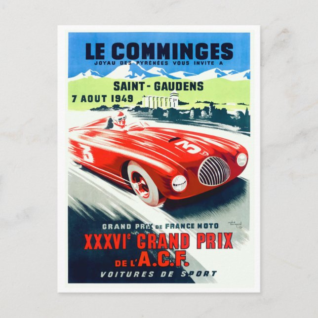 1949 French Grand Prix Racing Poster Postcard (Front)