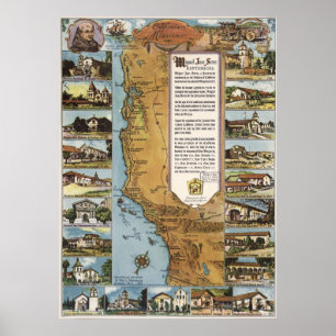 1949 Map of California's Missions Poster