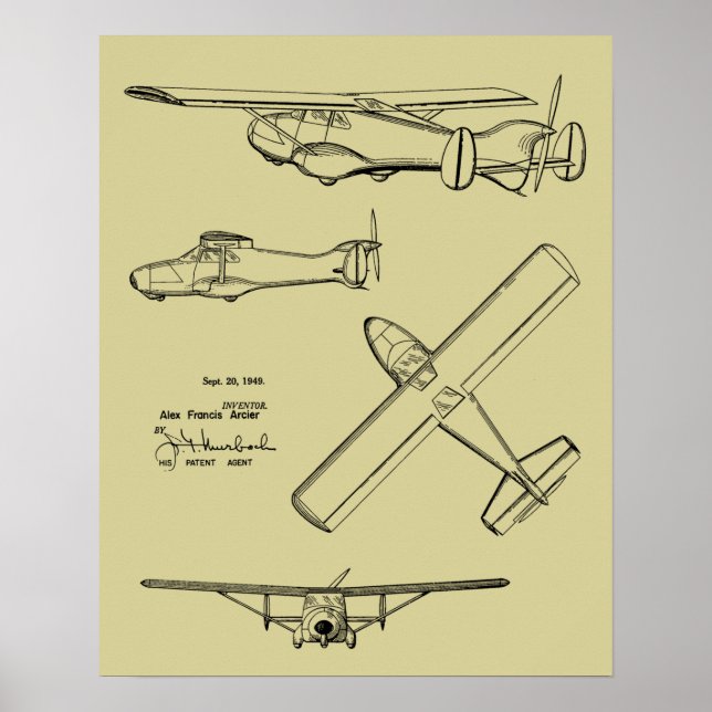 1949 Rear Prop Aeroplane Patent Art Drawing Print (Front)