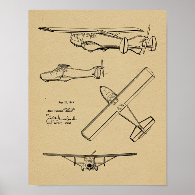 1949 Rear Prop Aeroplane Patent Art Drawing Print (Front)