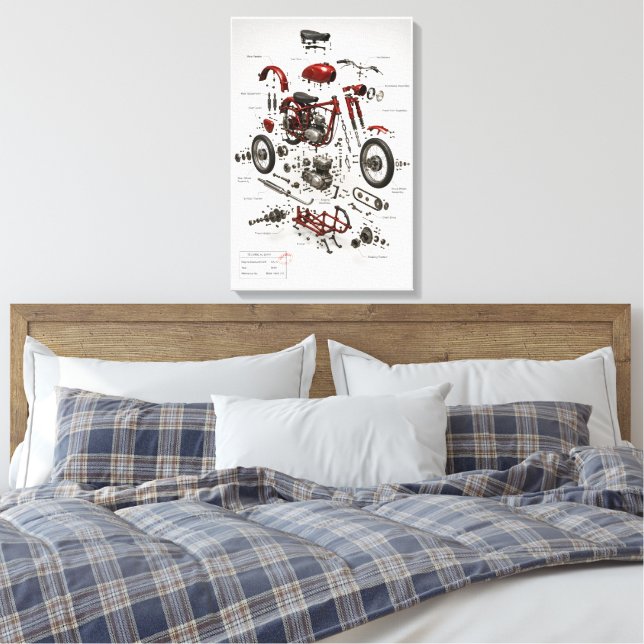 1949 Vintage Motorcycle Technical Exploded Print (Insitu(Bedroom))