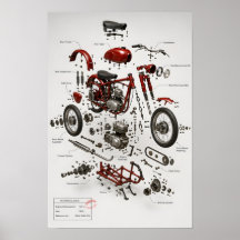 1949 Vintage Motorcycle Technical Exploded Print