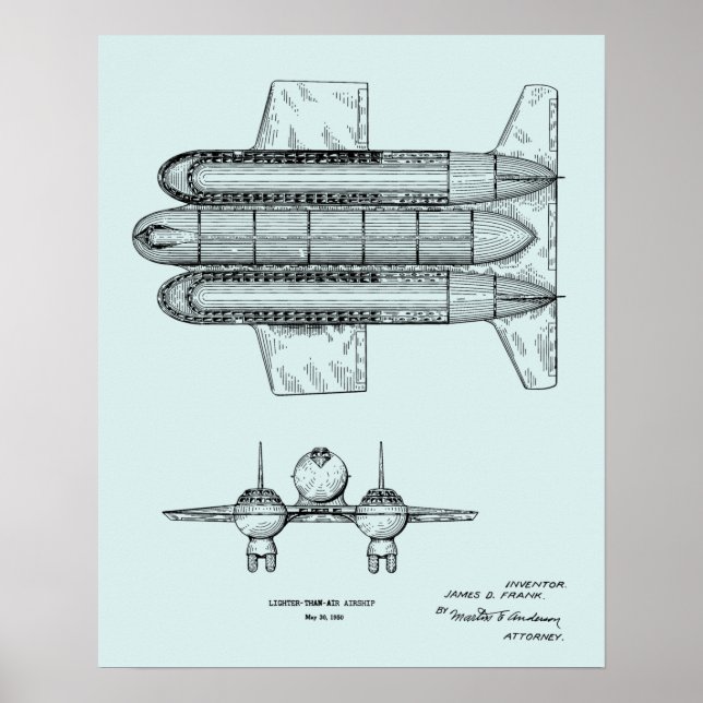 1950 Airship Aeroplane Patent Art Drawing Print (Front)