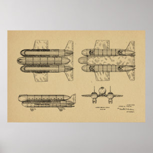 1950 Airship Airplane Patent Art Drawing Print
