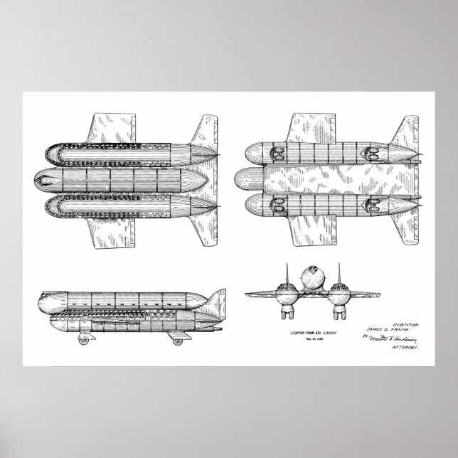 1950 Airship Airplane Patent Art Drawing Print (Front)