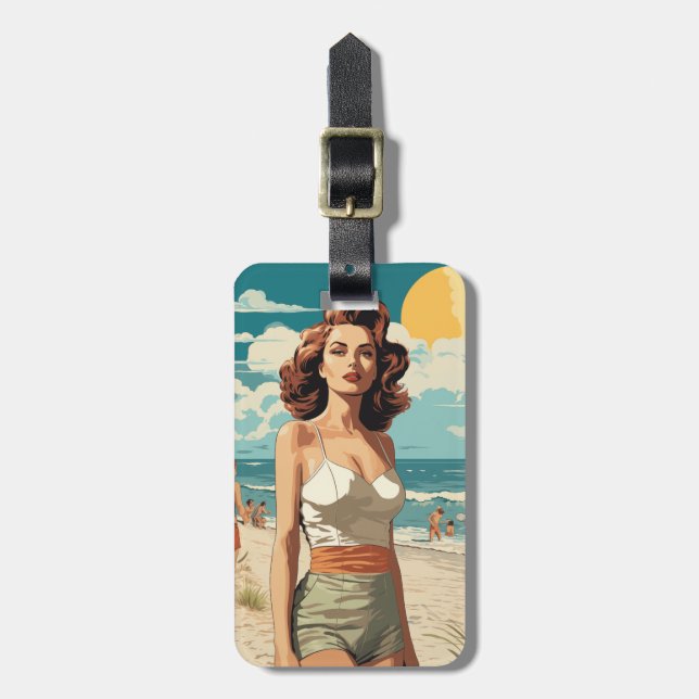 1950 Beach Girl Luggage Tag (Front Vertical)