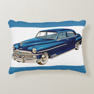 1950 blue DeSoto print Decorative Cushion