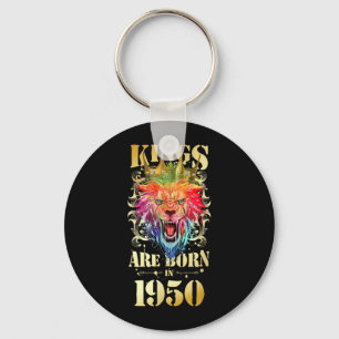 1950 Born King Crown Lion Birthday Quote Key Ring