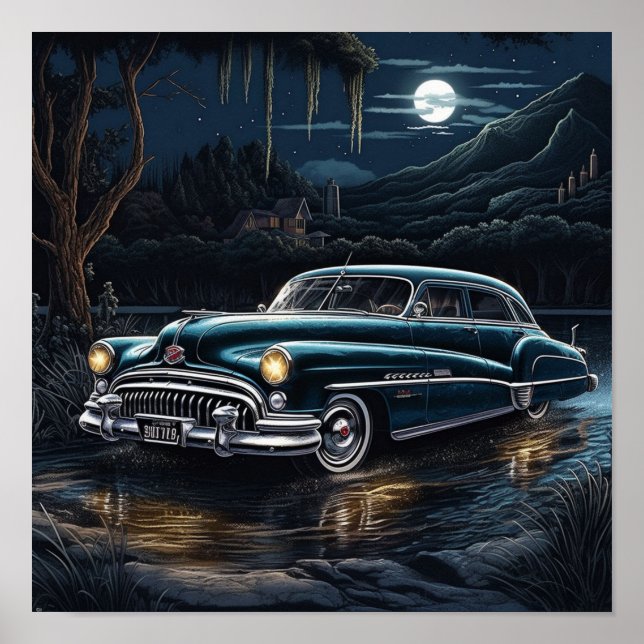 1950 Buick Roadmaster Lowrider Bomb Classic Car Poster (Front)