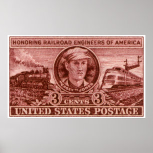 1950 Casey Jones Railroad Stamp Poster
