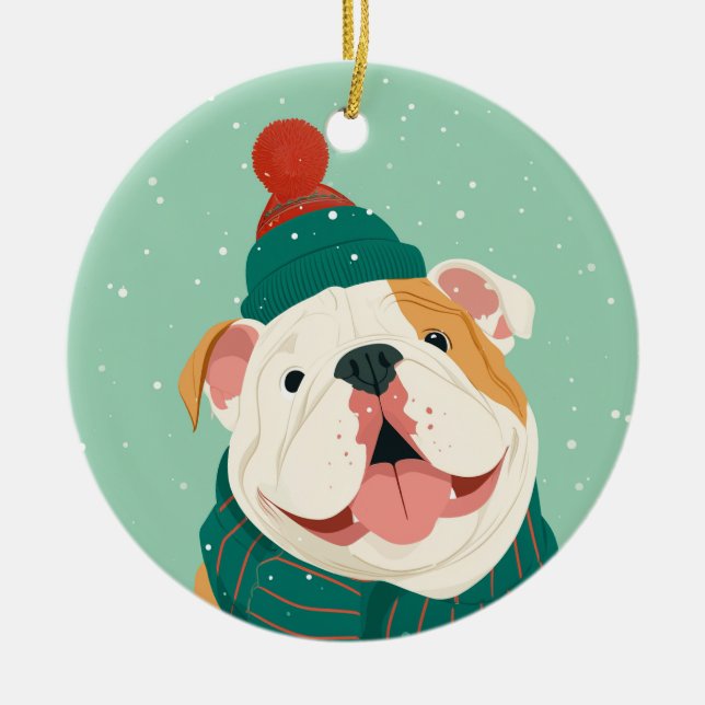 1950 Christmas Bulldog Ceramic Tree Decoration (Front)