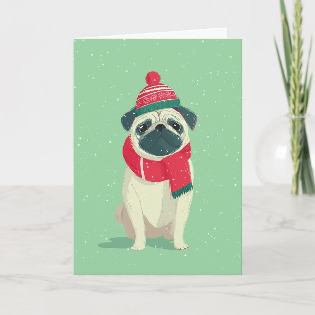 1950 Christmas Pug Card (Front)
