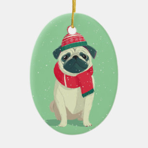 1950 Christmas Pug Ceramic Tree Decoration