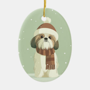 1950 Christmas Shih Tzu Ceramic Tree Decoration