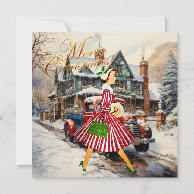 1950 Christmas Vintage Lady  Card (Front)