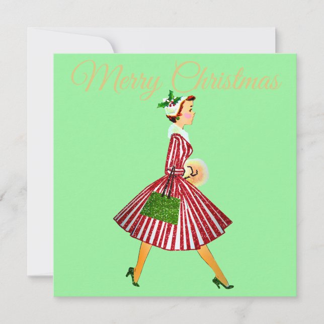 1950 Christmas Vintage Lady  Card (Front)