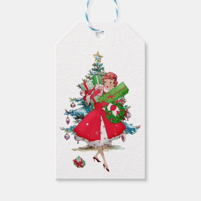 1950 Christmas Vintage Lady  Gift Tags (Front)