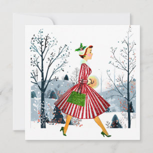 1950 Christmas Vintage Lady  Holiday Card
