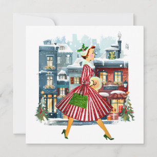 1950 Christmas Vintage Lady Holiday Card