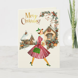1950 Christmas Vintage Lady   Holiday Card