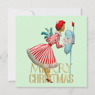 1950 Christmas Vintage Lady Merry Christmas