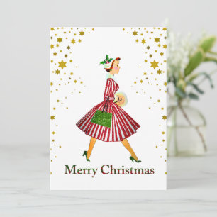 1950 Christmas Vintage Lady Merry Christmas Invitation