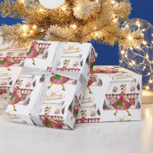 1950 Christmas Vintage Lady Shopping Wrapping Paper
