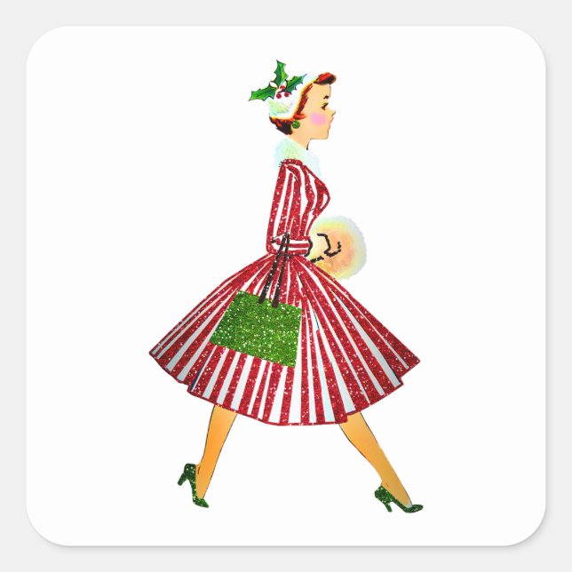 1950 Christmas Vintage Lady Square Sticker (Front)