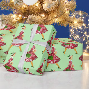 1950 Christmas Vintage Lady   Wrapping Paper