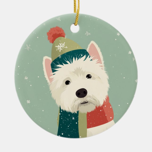 1950 Christmas Westie Ceramic Tree Decoration (Front)