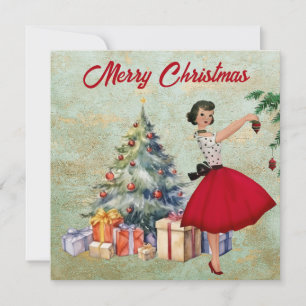 1950 Christmas Woman Merry Christmas  Card