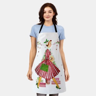 1950 Christmas Woman with Christmas Tree Apron