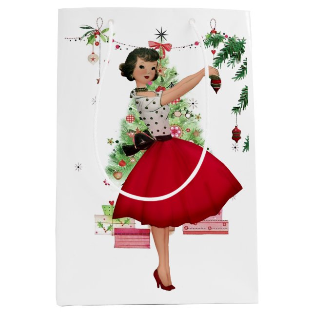 1950 Christmas Woman with Christmas Tree Medium Gift Bag (Front)