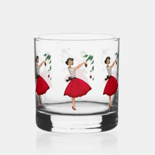 1950 Christmas Woman with Christmas Tree Whiskey Glass