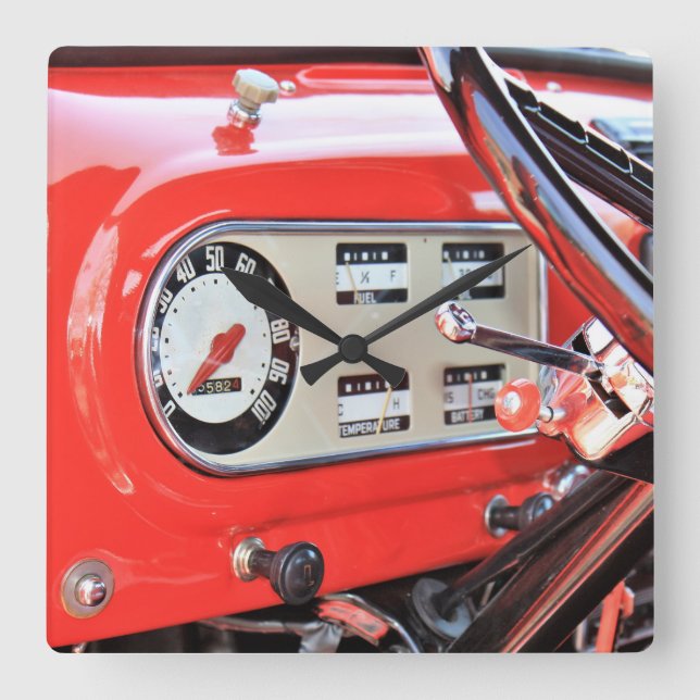 1950 Classic Pickup Dashboard Square Wall Clock (Front)