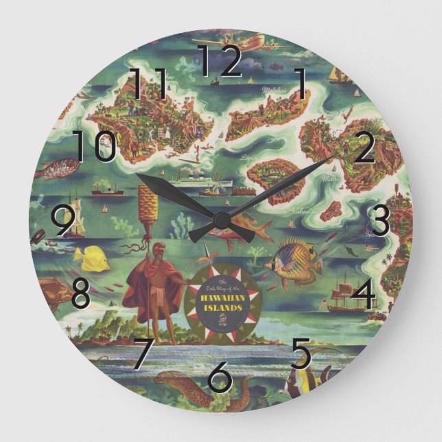 1950 Dole Map of Hawaii Joseph Feher Dark Large Clock (Front)