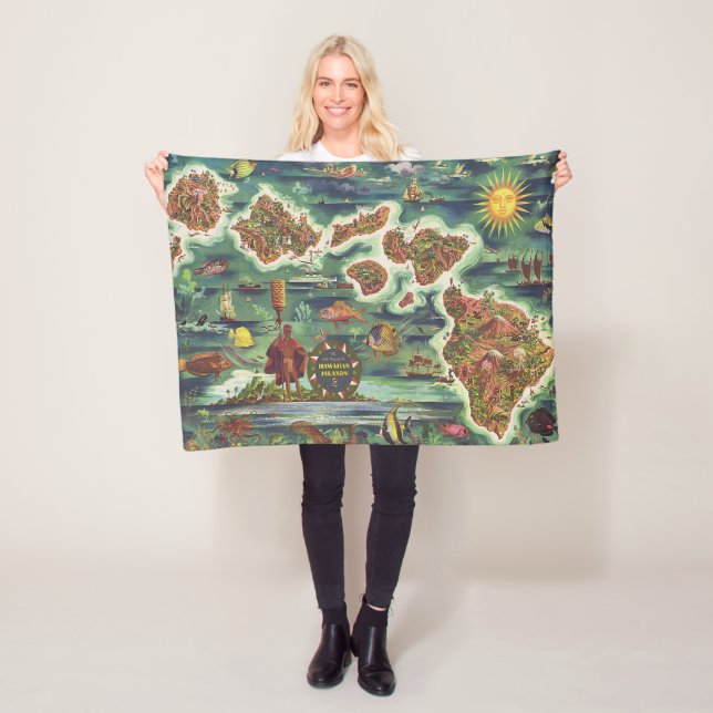 1950 Dole Map of Hawaii Joseph Feher Fleece Blanket (In Situ)