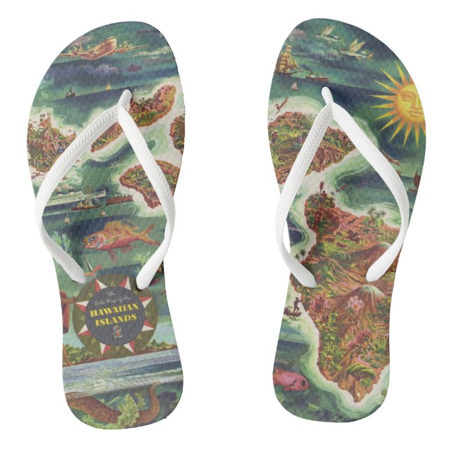 1950 Dole Map of Hawaii Joseph Feher Oil Paint Flip Flops (Footbed)