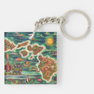 1950 Dole Map of Hawaii Joseph Feher Oil Paint Key Ring