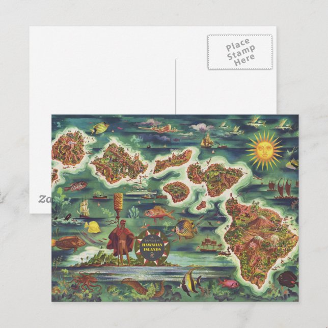 1950 Dole Map of Hawaii Joseph Feher Oil Paint Postcard (Front/Back)