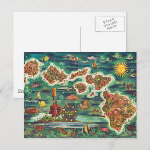 1950 Dole Map of Hawaii Joseph Feher Oil Paint Postcard